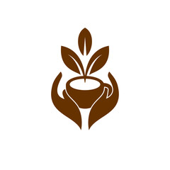Printcoffee and hand logo icon roasted organic coffee