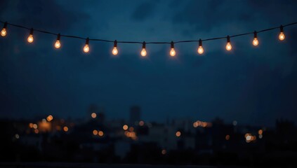 Decorative string lights illuminated at dusk casting a cozy glow over evening gatherings