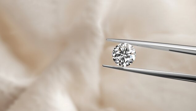 Close-up of a gemstone grasped by tweezers for setting in jewelry, focusing on detailed handling, World Jewelry Day
