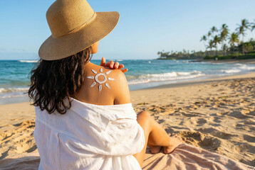 Beach Day Relaxation, Relaxing Female At Shore Enjoying Warm Sun And Gentle Breeze