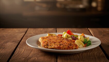 Baked potatoes and vegetables alongside a chicken cutlet, highlighting healthy protein and fiber intake