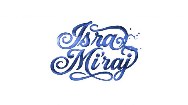 Text Isra Mi'raj in blue cursive on white background. Ideal for islamic event promotions, social media graphics, and religious themed designs.