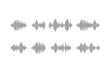 Podcast Sound Waves Audio Waveform Line Icons Voice Signal Music Broadcast Vector set 2