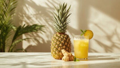 Juice made from fresh pineapple and ginger, nutritious drink, natural ingredients, Earth Day