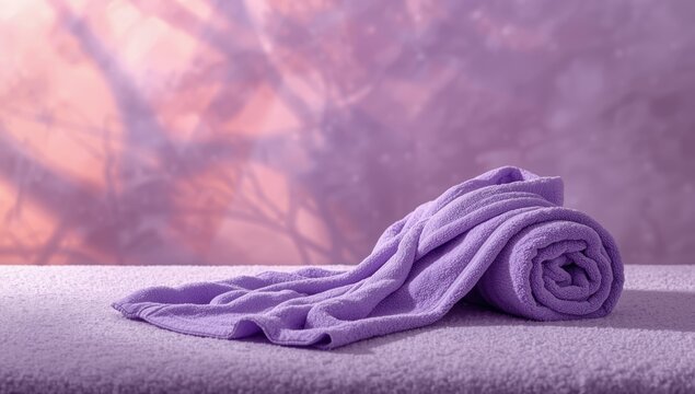 Bathrobe and towel featuring ultraviolet terry cloth texture serving as a UI backdrop, abstract design