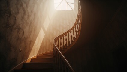 Interior staircase with a roof window, focusing on safety features in building design