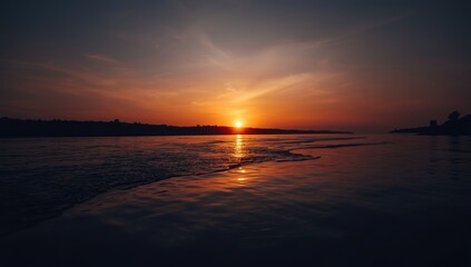 River scene at sunset with diminishing daylight, designed as a natural backdrop for editorial headers, Earth Day