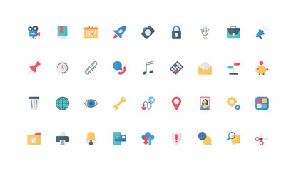 Mobile apps for modern lifestyle color icon set. Social media gallery and online credit card payment, music and camera, exchange and work with documents, microphone flat elements vector illustration