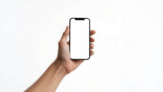Man holding a smartphone with a blank display, highlighting mobile device use for app development - Powered by Adobe