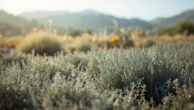 Organic sage with textured silvered leaves in a natural setting, herbal cultivation, Earth Day