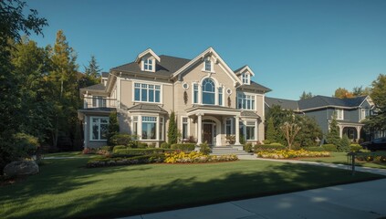 Obraz premium Exterior of a home showcasing building materials and design for property marketing, housing preservation focus