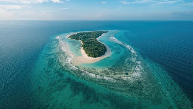 Bird's eye perspective of Cock Burn Island's coastline and surrounding waters in Myanmar, highlighting scenic landscape - Powered by Adobe