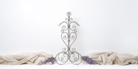 Vintage wrought iron object isolated on a white background, serving as a decorative architectural element