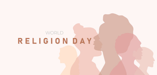 World Religion Day Celebration: Diverse Silhouettes Symbolizing Unity, Peace, and Interfaith Harmony Worldwide Together