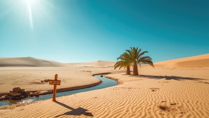 Naklejka premium Arid desert scene featuring a water source, highlighting environmental preservation needs