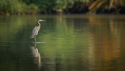 Naklejka premium Colorful Indian Pond Heron resting on water, highlighting wildlife and habitat preservation, bird observation