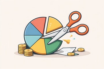 Analytical approach to financial strategy represented by a pie chart being cut with scissors creating an engaging visual narrative around resource allocation and budget management