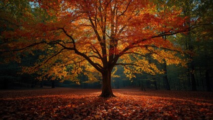 Colorful fall leaves in a natural landscape, seasonal change