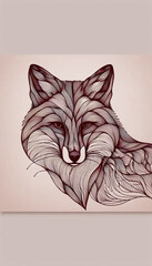 A stylized line art portrait of a fox, Ai generated image