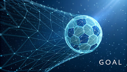 Digital soccer ball hitting the net: a futuristic representation of sport and technology