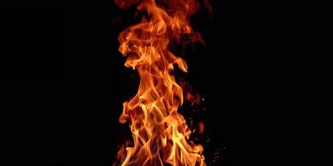 Black background with vivid fire flames in close-up, highlighting combustion and intensity, Fire Safety Awareness