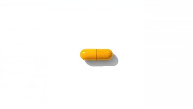 White background displaying turmeric supplement capsule for health product, highlighting medicinal use