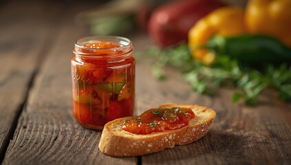 Breakfast setting with toast topped with pepper jam, highlighting flavor enhancement and meal presentation