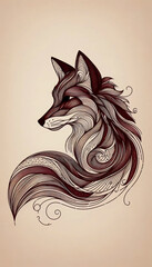 A stylized line art portrait of a fox, Ai generated image