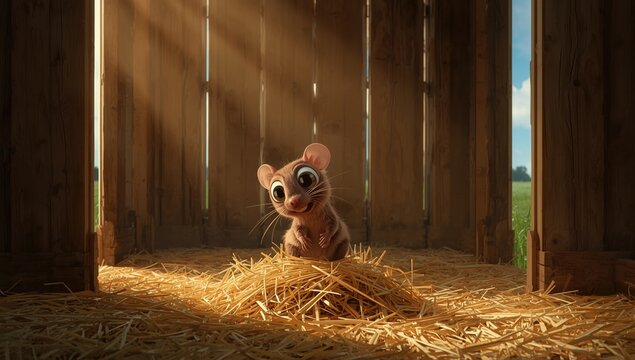 Rat amidst hay in a wooden barn, highlighting small mammal habitat and natural environment, Earth Day