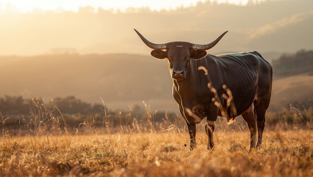 Black bull grazing in Andalusia, highlighting traditional livestock activities