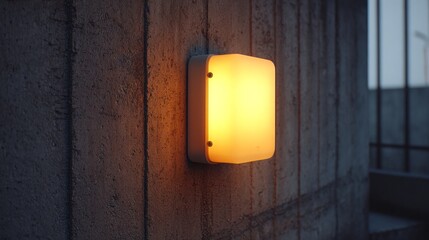 Modern outdoor wall light emitting a soft ambient glow. 
