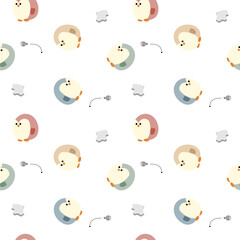 Penguin colorful cartoon so cute. On fish white background. Pattern seamless vector illustration. 