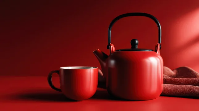 Bold Red Tea Cup and Teapot in Monochrome Style