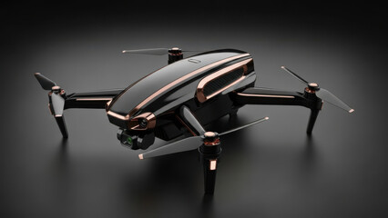 Professional Drone Technology: High-tech black and rose gold quadcopter for aerial photography, surveillance, and remote inspection