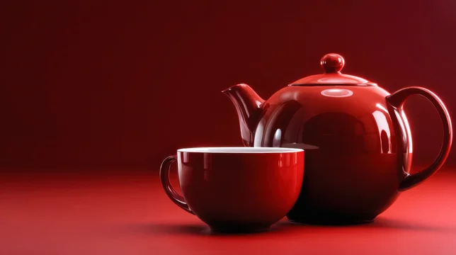 Modern Red Tea Set Displayed on Clean Red Scene