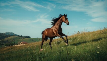 Obraz premium Graceful horse in outdoor environment, illustrating natural movement for animal welfare
