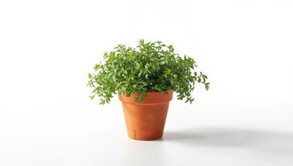 Fototapeta premium Oregano in a traditional clay container placed on a countertop, herb preservation, International Herb Day
