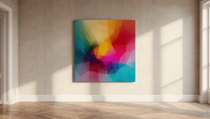 Colorful geometric abstract wall decor with a soft polygon gradient pattern serving as an editorial header background, Earth Day