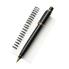 Naklejka premium Black pen on spiral notebook in modern minimalist style with soft natural lighting for office supplies isolated on transparent background