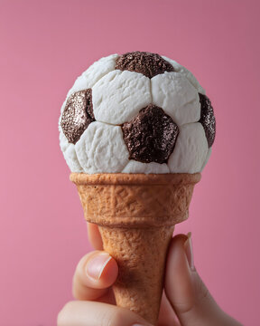 Soccer Ball Ice Cream Cone on Pink Background