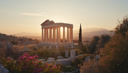 Obraz premium Interior view of the Ancient Greek Temple of Concordia with detailed stonework, archaeological site preservation
