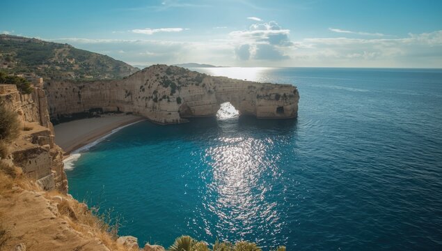 Vivid blue ocean waters at the Blue Grotto in Malta highlight coastal scenery and summer seaside activities
