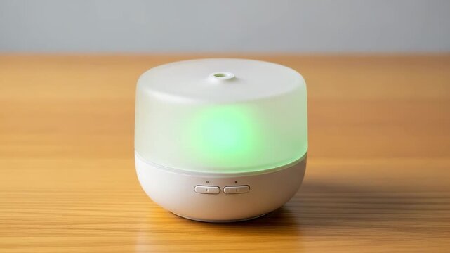 Small, portable essential oil diffuser (for clearing sinuses) emitting a fine mist, green light inside