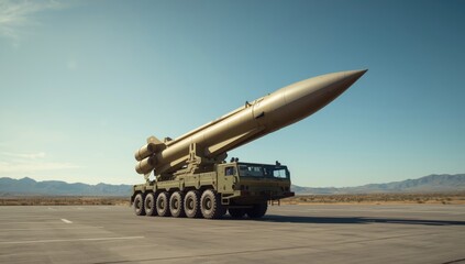 Mobile missile launch vehicle with a three-stage solid-fuel Intercontinental ballistic missile, focusing on rapid deployment and strategic capability, Defense Technology Awareness Day