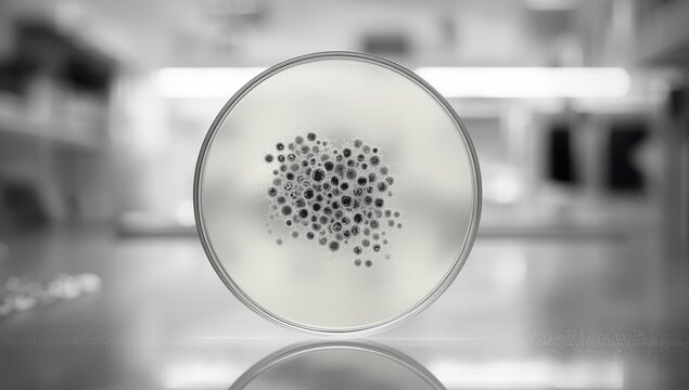 Microbial analysis of Clostridium perfringens spores cultivated on TSC agar in a petri dish, food safety focus