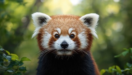 Fototapeta premium Red panda face, close-up emphasizing facial features for nature scenes