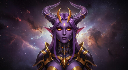 Fantasy Character with Cosmic Background