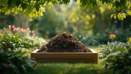 Home garden compost bin used for organic waste processing, emphasizing sustainability