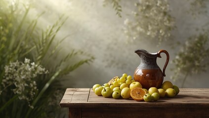 Vintage pottery used for local water serving in a historic village setting, highlighting artisanal techniques