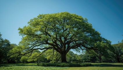 Fototapeta premium Majestic tree with detailed branching structure under bright sky, highlighting environmental conservation